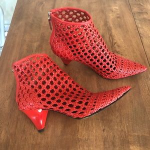 Zara red leather booties